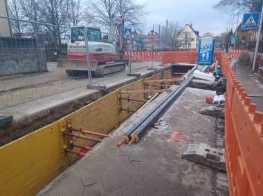 RAVENSBURG, GERMANY - JANUARY 28, 2023: Underground utilities are being repaired on the streets of Ravensburg