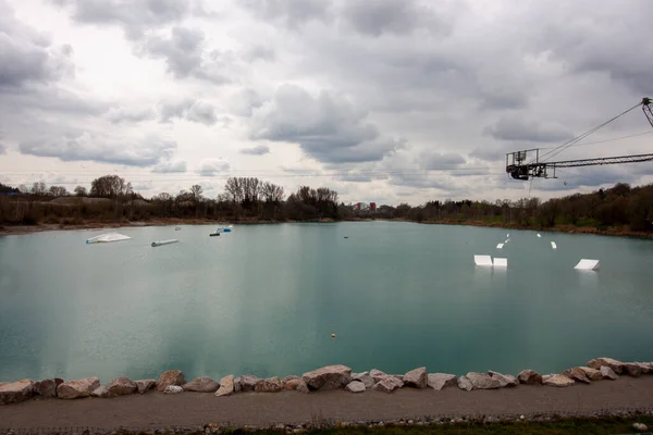 Pfullendorf Germany April 2023 Озеро Обладнанням Водних Лижних Перегонів Веслування — стокове фото