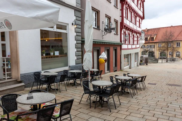 Pfullendorf Γερμανια Απριλιου 2023 Street Cafe Χωρίς Επισκέπτες Στις Αρχές — Φωτογραφία Αρχείου