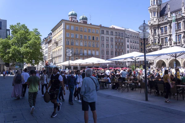 Münih Marienplatz Haziran 2022 Her Zaman Birçok Insan — Stok fotoğraf