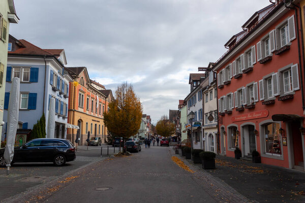 MEERSBURG, GERMANY - NOVEMBER 20, 2022: In the center of Meersburg on a cloudy autumn day