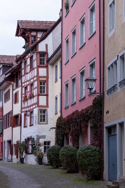 STEIN AM RHEIN, SWITZERLAND - OCTOBER 9, 2022: Unique painted houses in the old town of Stein am Rhein