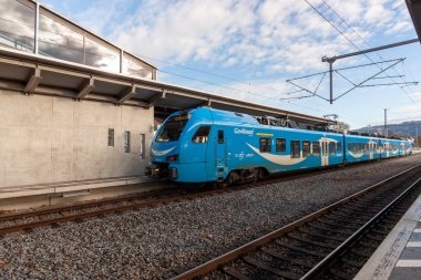 LINDAU, Almanya - 3 HAZİRAN 2024: Lindau, Almanya 'da görülen modern bir tren.