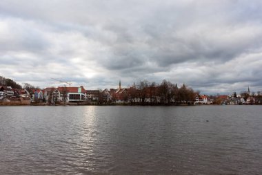 Town Lake in February clody day, Bad Waldsee, Baden Wuerttemberg, Almanya