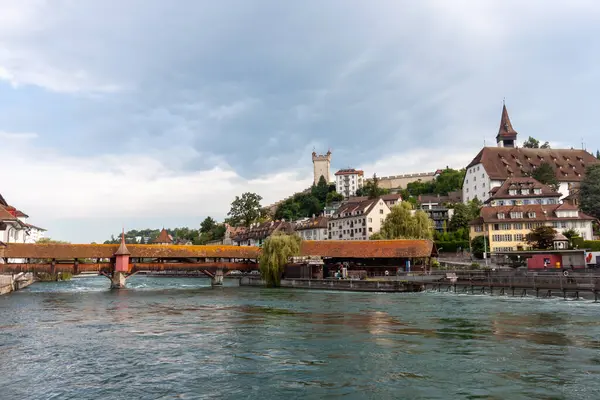 stock image The Spreuer Bridge is one of two surviving covered wooden footbridges in the city of Lucerne, Switzerland