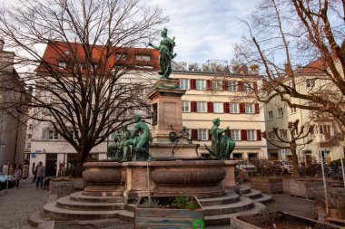 LINDAU, GERMANY - 2 Mart 2024: Reichsplatz 'da Lindavia Çeşmesi