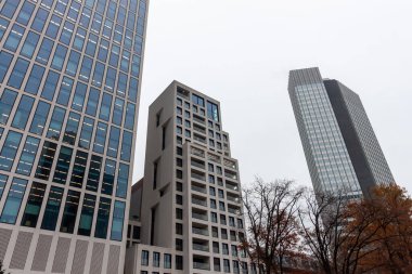 FRANKFURT, Almanya - 2 ARALIK. 2024: Omniturm ve Frankfurt, Almanya 'daki diğer modern binalar