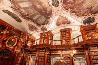 St. Gallen, İsviçre 'deki St. Gallen Manastır Kütüphanesi' nin (Stiftsbibliothek St. Gallen) varlıklı Barok tasarımı bu iç çekimde sergilenmektedir.