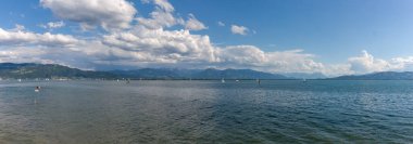 Lindau, Bavyera, Almanya 'dan Bodensee (Constance Gölü) panoramik görünümü