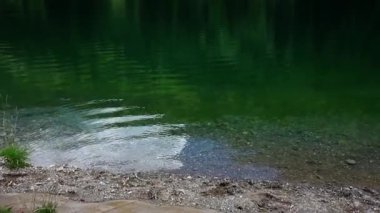 Resmedilmeye değer manzara, Bavyera Alpleri 'nde, Nebelhornbahn teleferik istasyonundaki Seealpe Gölü' nün üzerindeki yeşil bir alp vadisinde sergilenmektedir.