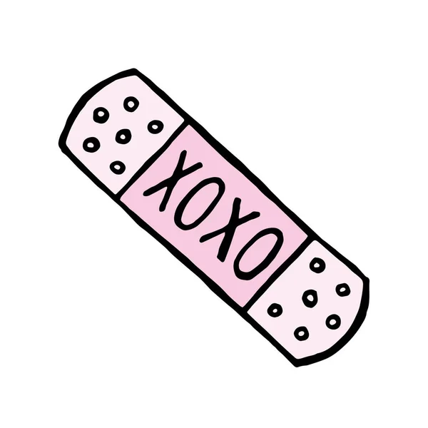 Xoxo包帯ドアの図面 ハグやキス石膏漫画 感情的な創傷バンド支援パッチ修正 ベクターイラスト — ストックベクタ