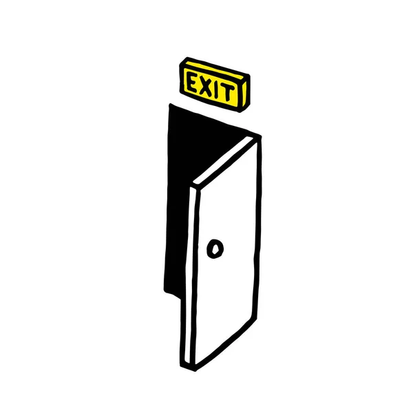 Open Door Doodle Drawing Graphic Hand Drawn Cartoon Doorway Exit — Stock Vector