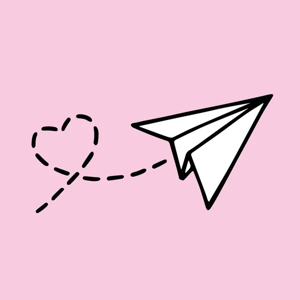 Avião Papel Amor Nota Doodle Desenho Mensagem Coração Desenhada Mão — Vetor de Stock