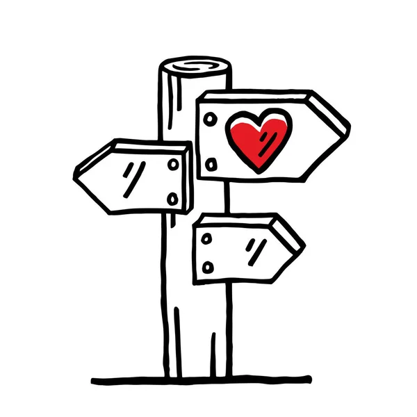 Сигнал Пересекающий Сердце Каракули Wooden Guidepost Love Direction Sign Любите — стоковый вектор
