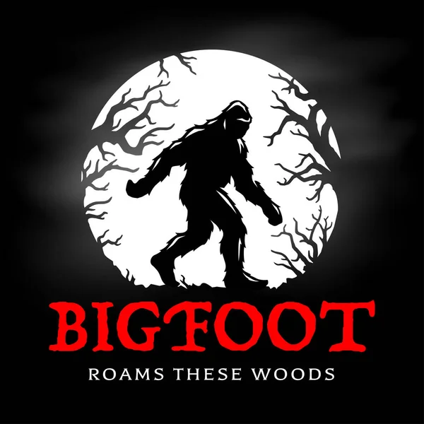 Bigfoot Streift Durch Diese Wälder Sasquatch Vollmond Silhouette Haarige Wildmännchen — Stockvektor