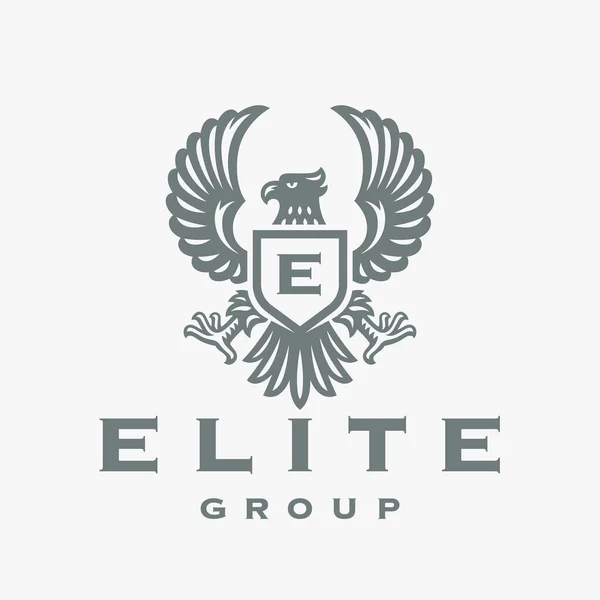 Luxury Eagle Crest Monogram Logo Hawk Shield Emblem Heraldic Falcon — Stock Vector