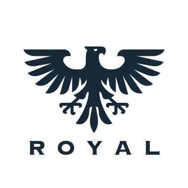 Heraldik kartal logosu tasarımı. Şahin habercilik ikonu. Şahin amblemi. Kraliyet markası kuş amblemi. Vektör illüstrasyonu.