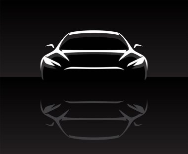 Spor araba silueti ön profil. Otomobil garaj galerisi galerisi arka planı. Vektör illüstrasyonları.