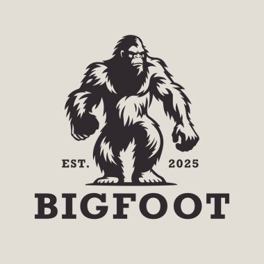 Bigfoot logo design. Sasquatch brand icon. Yeti symbol. Wood ape emblem. Mythical cryptid creature vector illustration. clipart