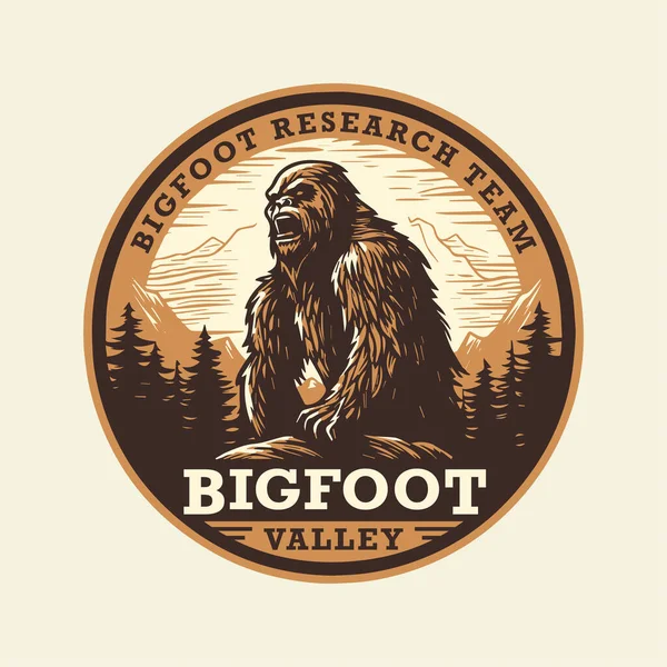 Bigfoot Kutatócsoport Jelvény Matrica Stock Illusztrációk