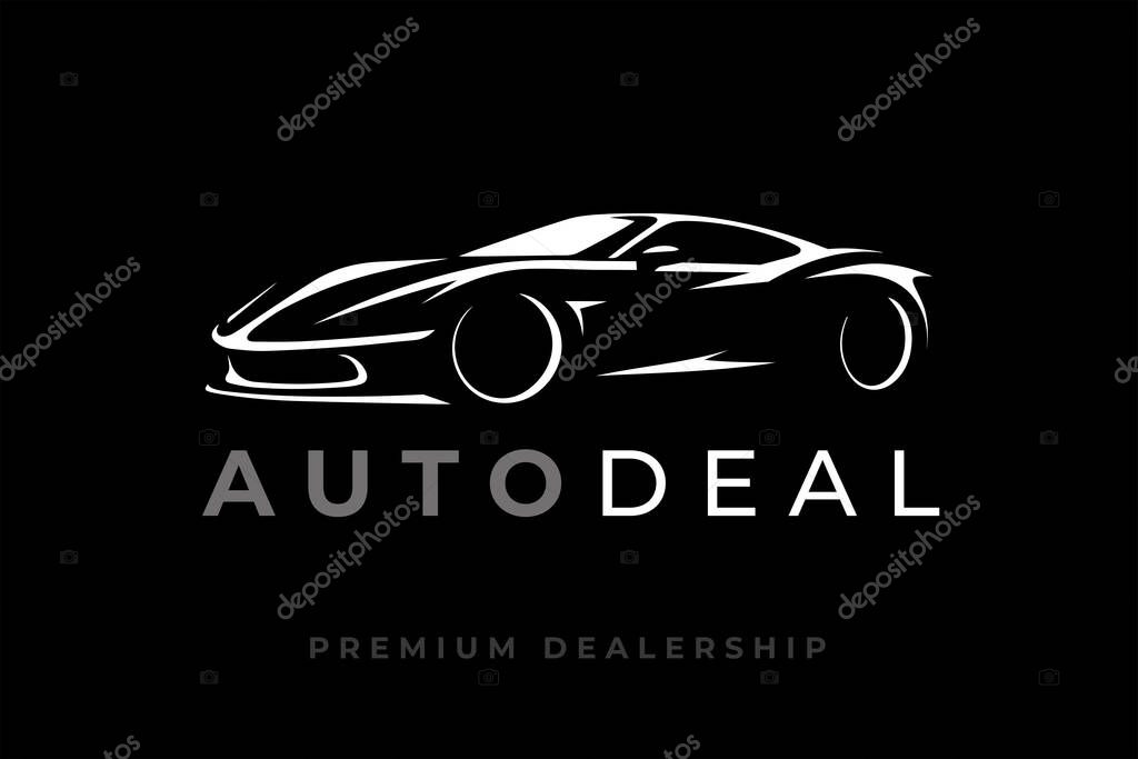 Auto vehicle dealership logo design with concept sports car silhouette