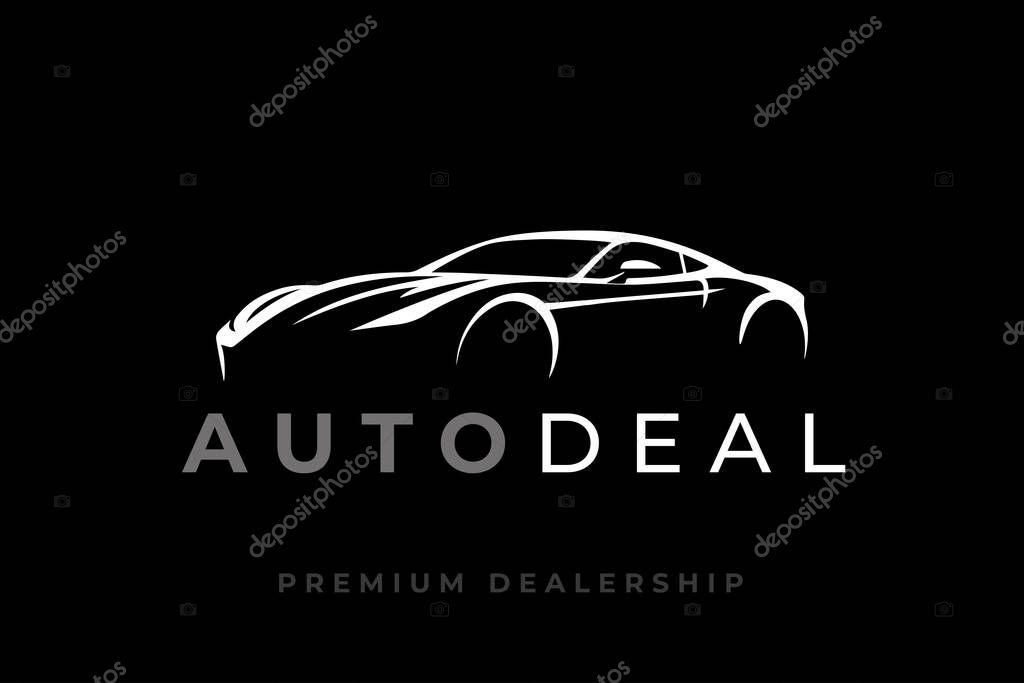 Auto vehicle dealership logo design with concept sports car silhouette