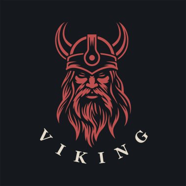 Kuzey Viking logosu. İskandinav savaşçı ikonu. Boynuzlu barbar miğferi. Norseman Odin amblemi. Vektör illüstrasyonu.