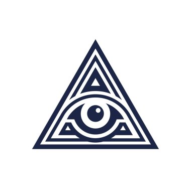 Hepsi göz piramidi logosu görüyor. Esrarengiz okült ikonu. Üçgen sembollü horus gözü kavramı. Vektör illüstrasyonu.