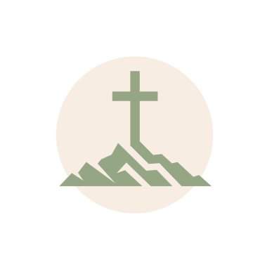 Hristiyan haçı dağ ikonu üzerinde. Kilise logosu işareti. Dini sembol. Vektör illüstrasyonu.