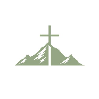 Hristiyan haçı dağ ikonu üzerinde. Kilise logosu işareti. Dini sembol. Vektör illüstrasyonu.