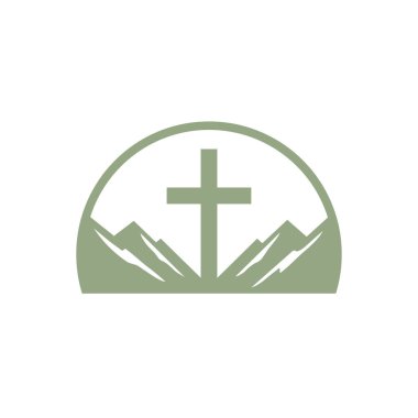 Hristiyan haçı dağ ikonu üzerinde. Kilise logosu işareti. Dini sembol. Vektör illüstrasyonu.