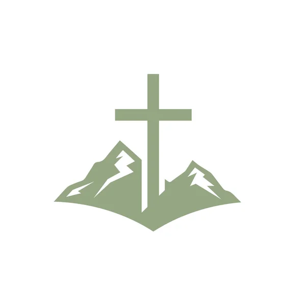 Christian Cross Mountain Icon Church Logo Mark Religious Symbol Vector — Stock Vector