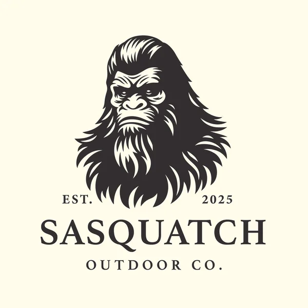 Bigfoot Logo Design Sasquatch Gesicht Marke Ikone Yeti Symbol Holzaffen Stockillustration