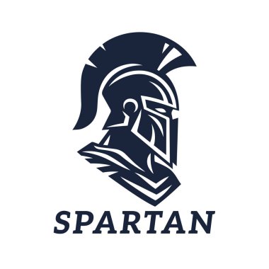 Spartalı savaşçı logosu. Gladyatör asker sembolü. Şövalye miğferi. Roma Centurion güvenlik amblemi. Vektör illüstrasyonu.