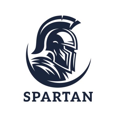 Spartalı savaşçı logosu. Gladyatör asker sembolü. Şövalye miğferi. Roma Centurion güvenlik amblemi. Vektör illüstrasyonu.