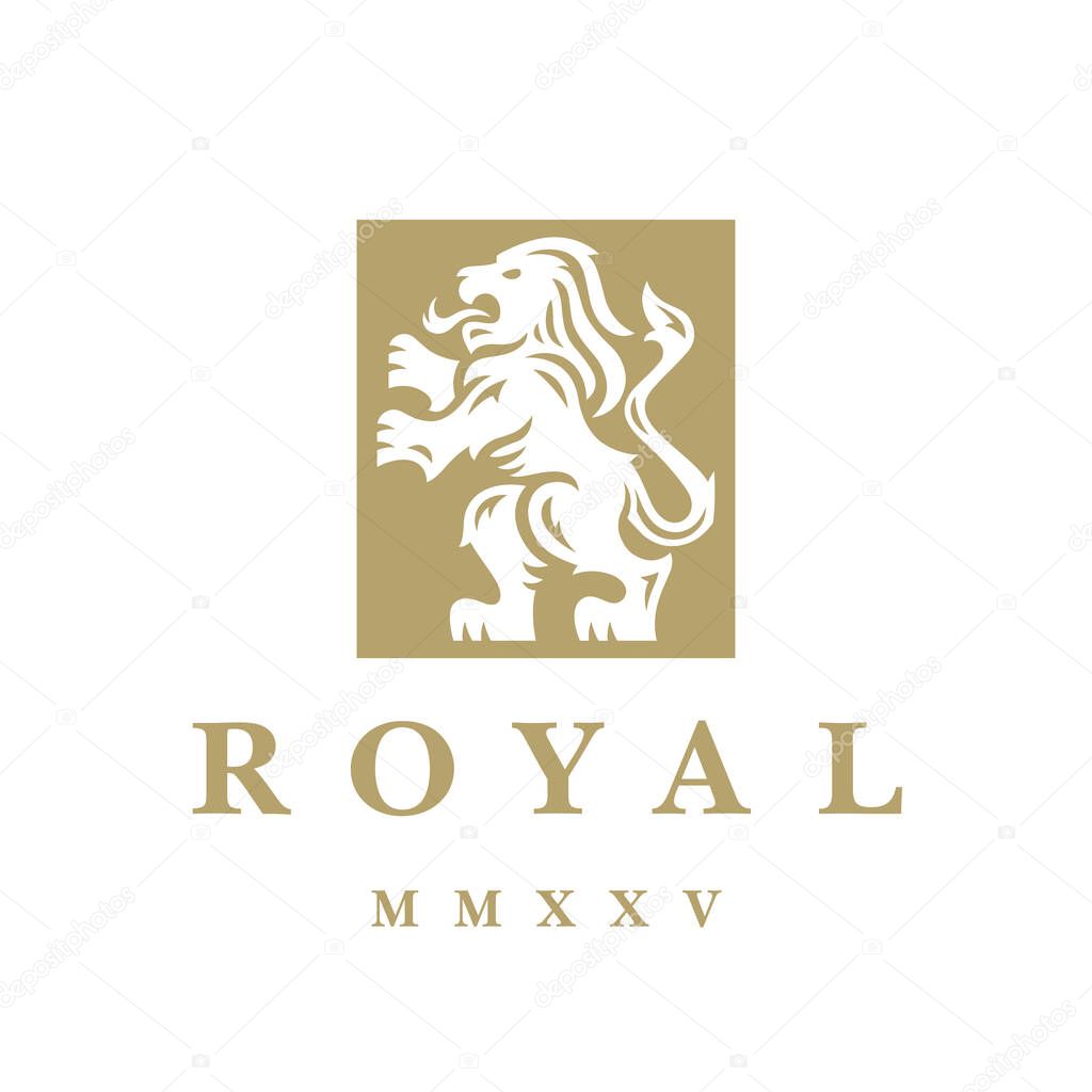 Elegant Gold Lion Crest Logo Emblem Design for Royal Branding