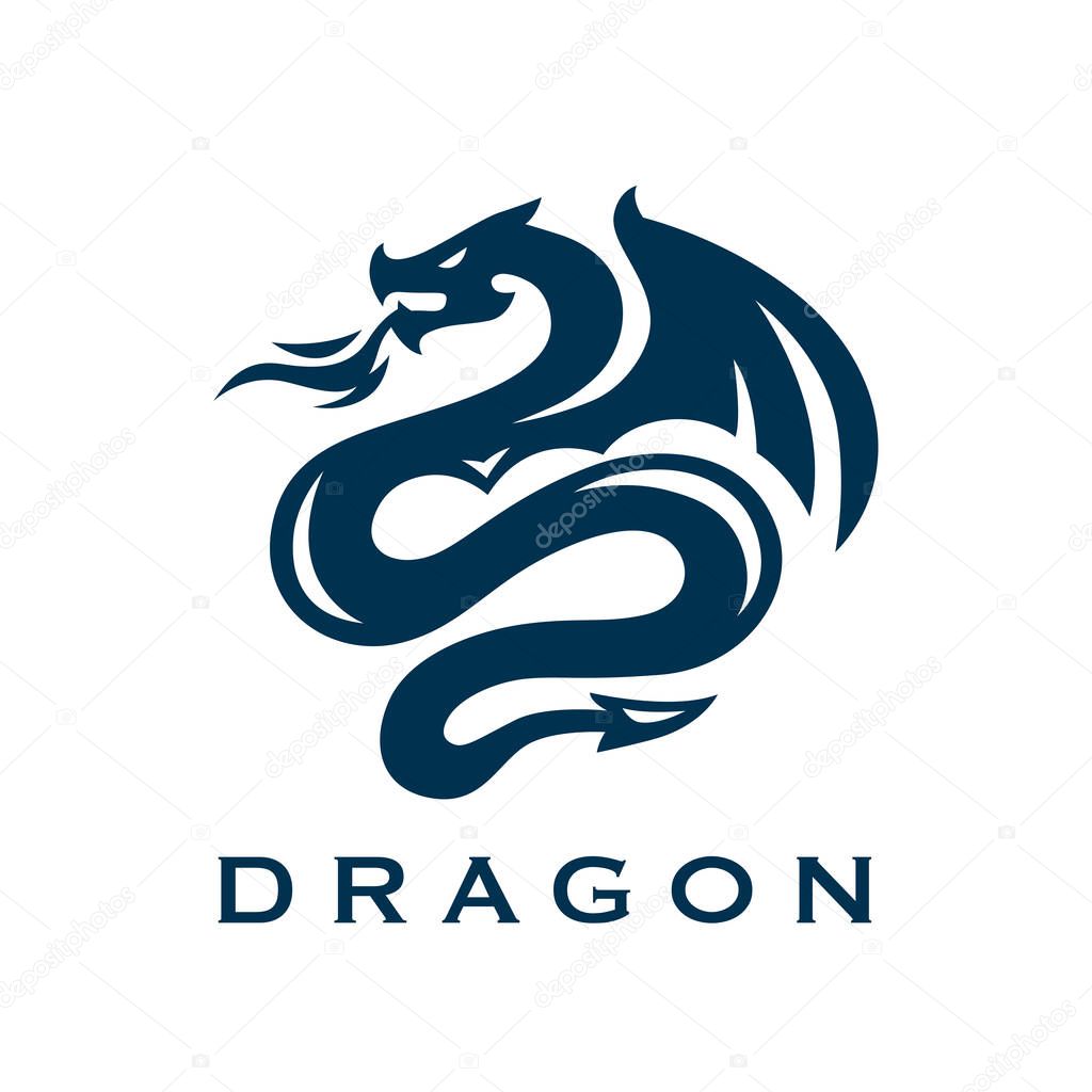 Minimal dragon logo features a bold black mythical serpent design, symbolizing strength and power, ideal for branding or creative applications.