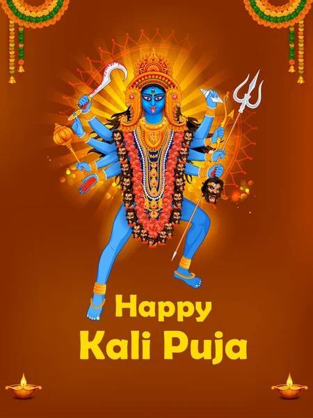 Illustration Déesse Kali Maa Sur Diwali Kali Pooja Fond Festival — Image vectorielle