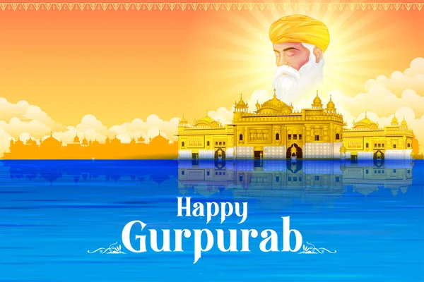 Illustration Happy Gurpurab Guru Nanak Jayanti Festival Sikh Celebration Background — Stock Vector