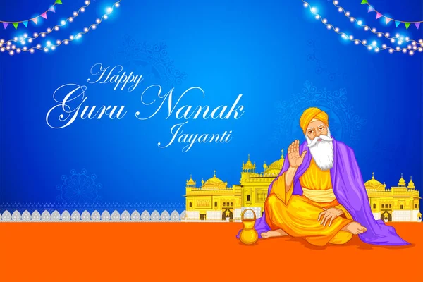 Ilustración Happy Gurpurab Guru Nanak Jayanti Festival Fondo Celebración Sikh — Vector de stock