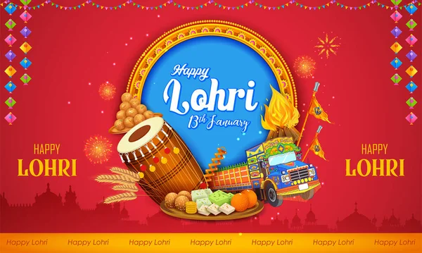 Punjabi Festivali Için Mutlu Lohri Tatil Geçmişinin Bir Gösterimi — Stok Vektör