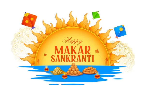 Illustration Makar Sankranti Wallpaper Colorful Kite Festival India — Stock Vector