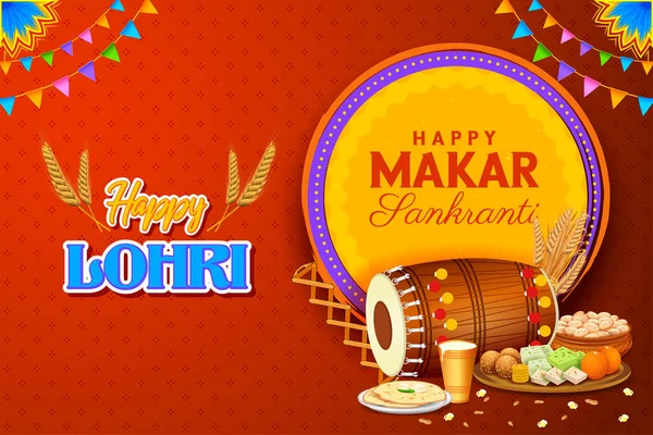 Απεικόνιση Του Happy Lohri Φόντο Διακοπών Για Punjabi Φεστιβάλ — Διανυσματικό Αρχείο