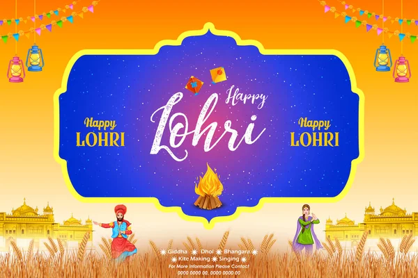 Illustration Happy Lohri Semesterbakgrund För Punjabi Festival — Stock vektor