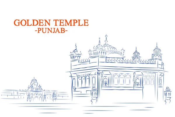 Illustration Golden Temple Harmandir Sahiba Gurdwara City Amritsar Punjab India — Stockový vektor