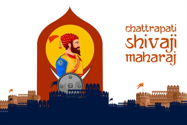 Ilustração Chhatrapati Shivaji Maharaj Grande Guerreiro Maratha Maharashtra Índia —  Vetores de Stock
