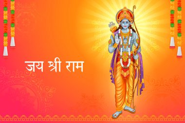 Hindistan 'da dini bayram için Shree Ram Navami kutlama arkaplanı anlamına gelen yay okuyla Lord Rama' nın tasviri