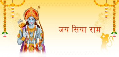 Hindistan 'da dini bayram için Shree Ram Navami kutlama arkaplanı anlamına gelen yay okuyla Lord Rama' nın tasviri