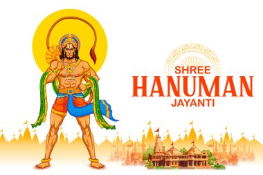 Hindistan 'da dini bayram için Shree Ram Navami kutlama arkaplanı anlamına gelen Hintçe metin ile Tanrı Hanuman' ın çizimi
