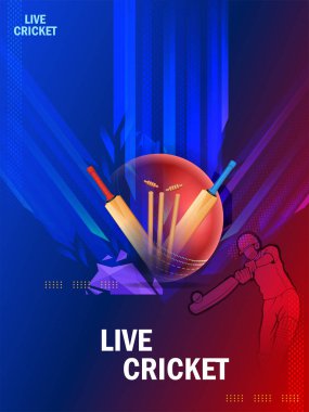 Spor arka planında kriket şampiyonası sopası ve topunun gösterimi